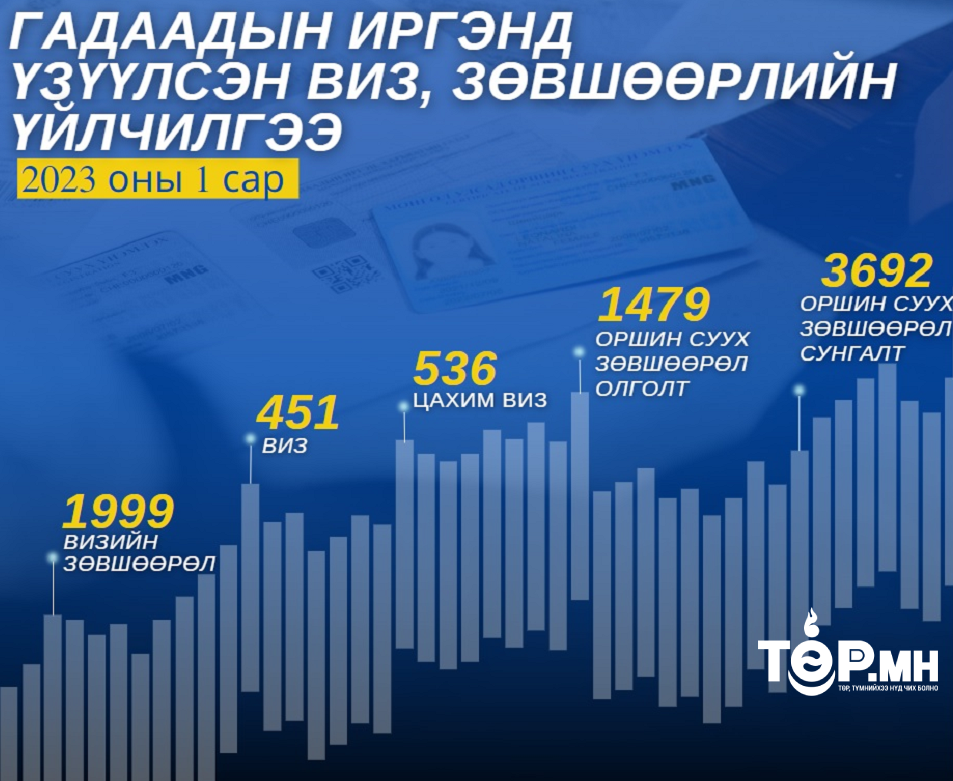 2023 оны нэгдүгээр сард 22 улсын 536 иргэнд цахим виз олголоо