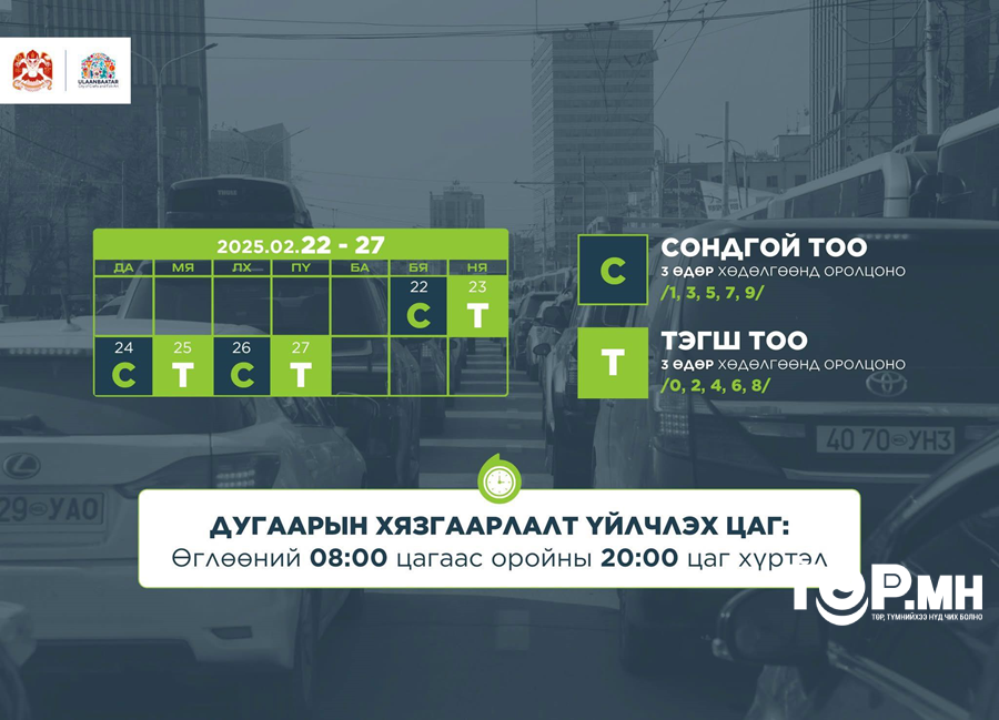 Тээврийн хэрэгслийн улсын дугаарын тэгш, сондгойгоор замын хөдөлгөөнд оролцуулах зохицуулалт өнөөдөр 20:00 цагт дуусна