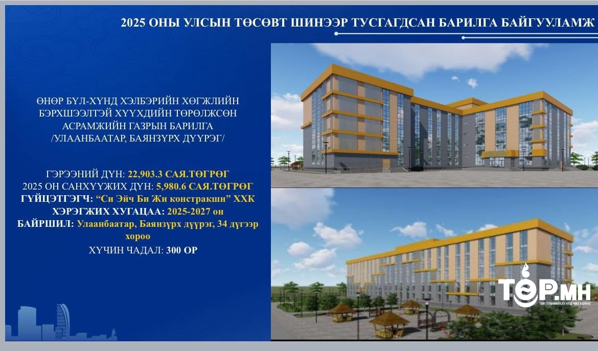 Хөгжлийн бэрхшээлтэй хүүхдийн төрөлжсөн асрамжийн төвийг 23 тэрбум төгрөгөөр барина