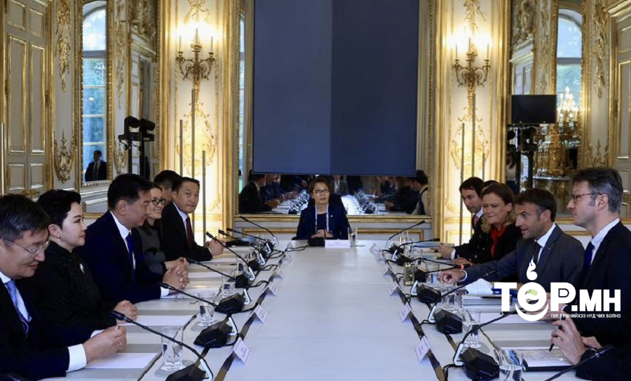 Монгол Улсын Ерөнхийлөгч У.Хүрэлсүх, Бүгд Найрамдах Франц Улсын Ерөнхийлөгч Эммануэл Макрон нар хэлэлцээ хийлээ